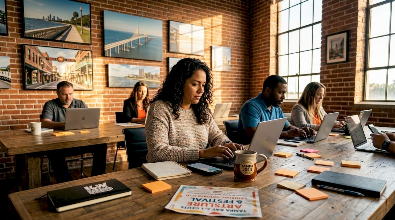Tampa business owners collaborating in coworking space