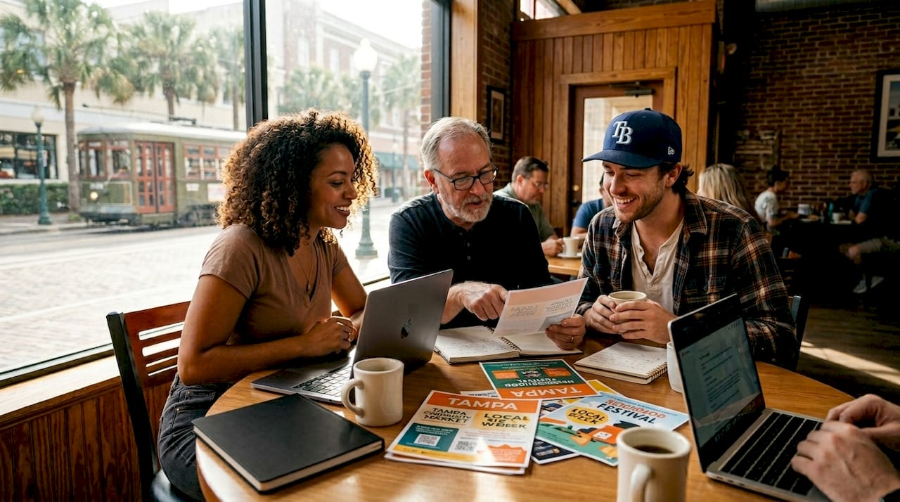 Tampa business owners collaborating in café