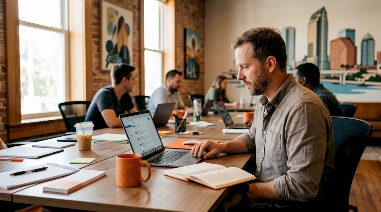 Tampa business owner working in coworking space