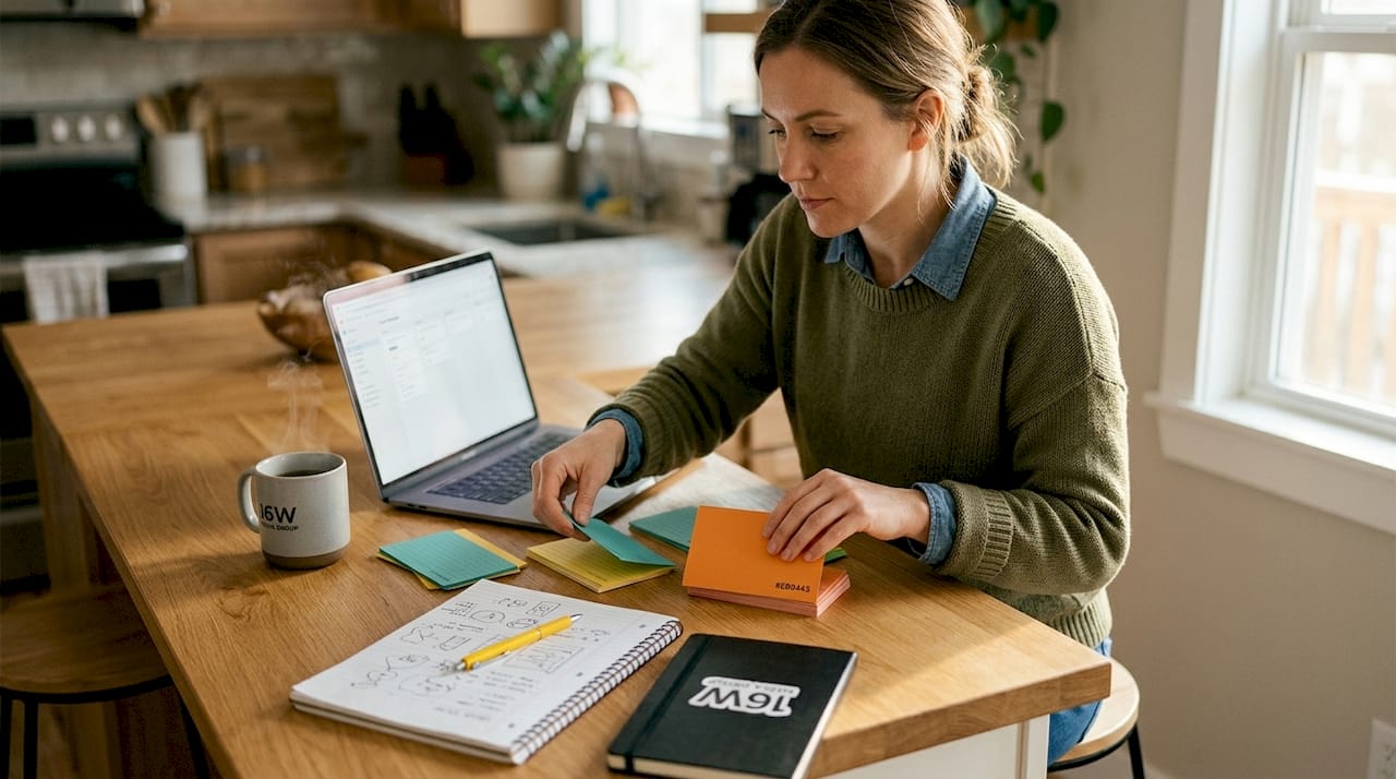 Marketer sorting audience segments at dining table