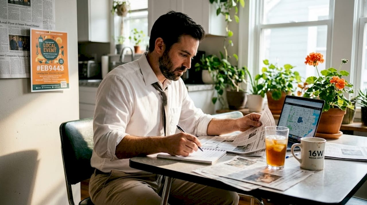 Business owner planning local media strategy