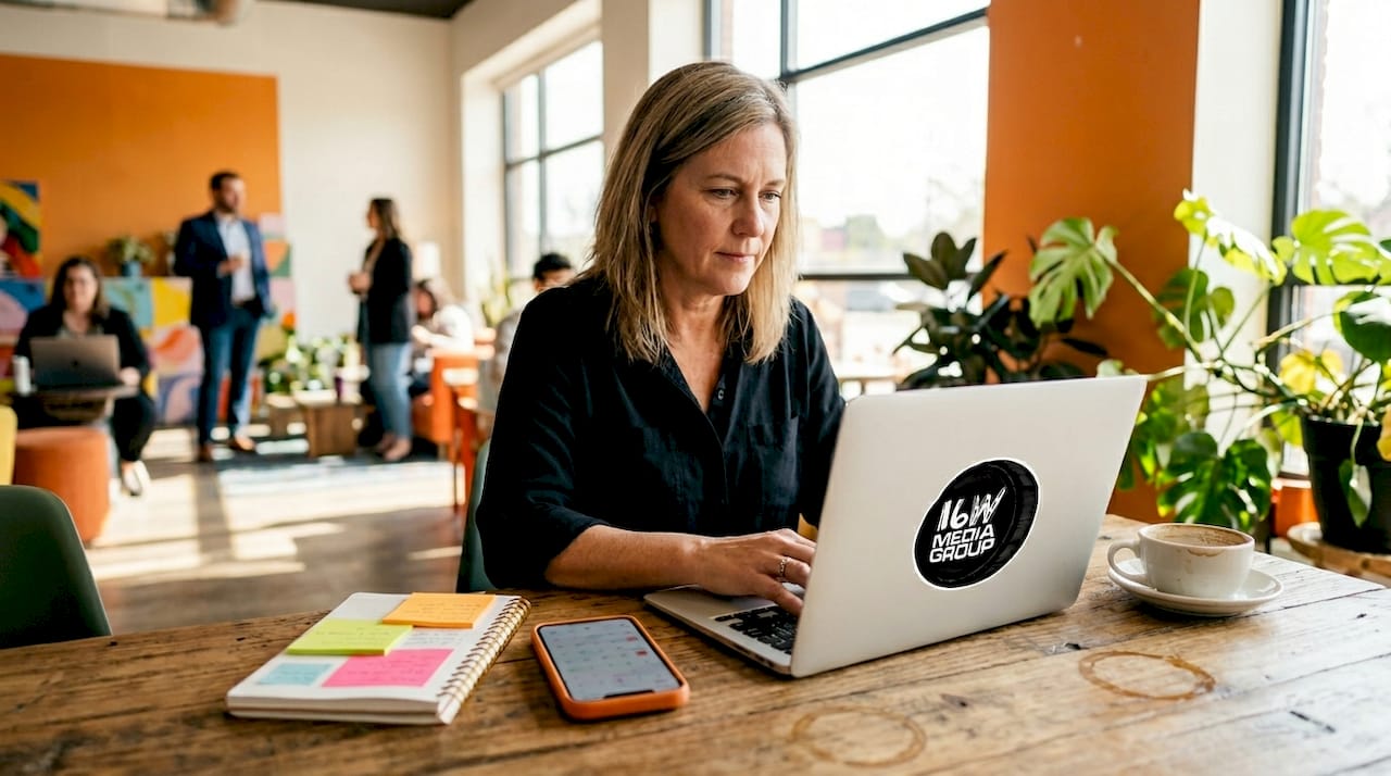 Content strategist working in café