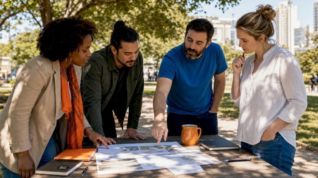 Professionals planning brand community connection