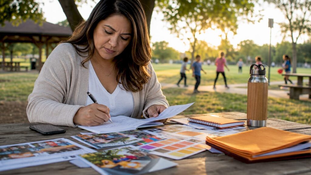 Business owner planning local advertising materials