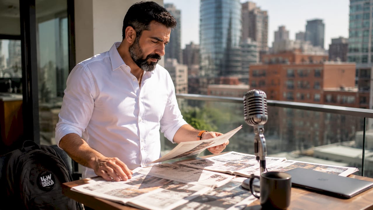 Marketing executive reviewing traditional media materials