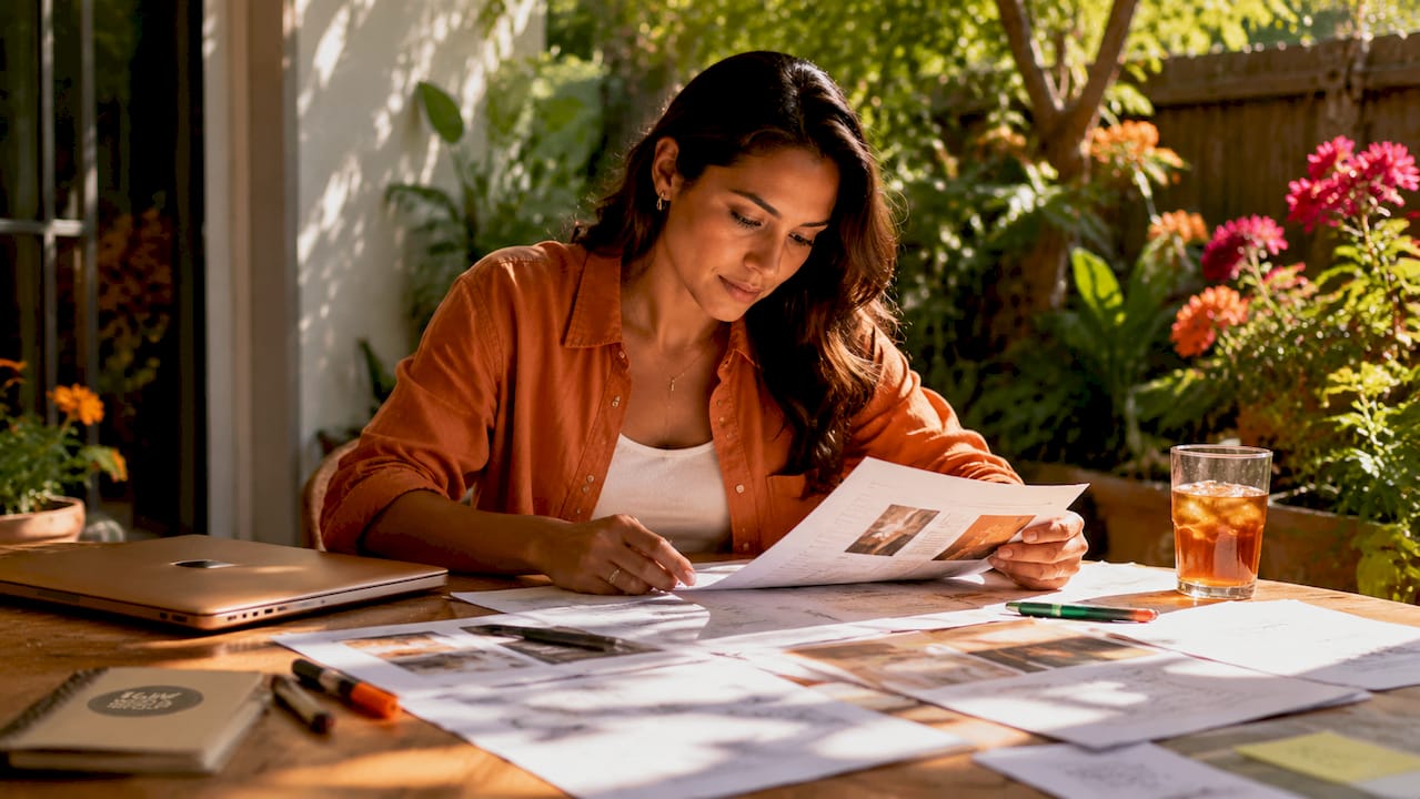 Woman working on strategic advertising plan in home office