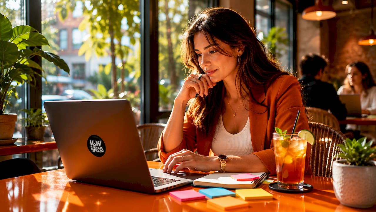 Woman reviewing brand loyalty analytics at desk