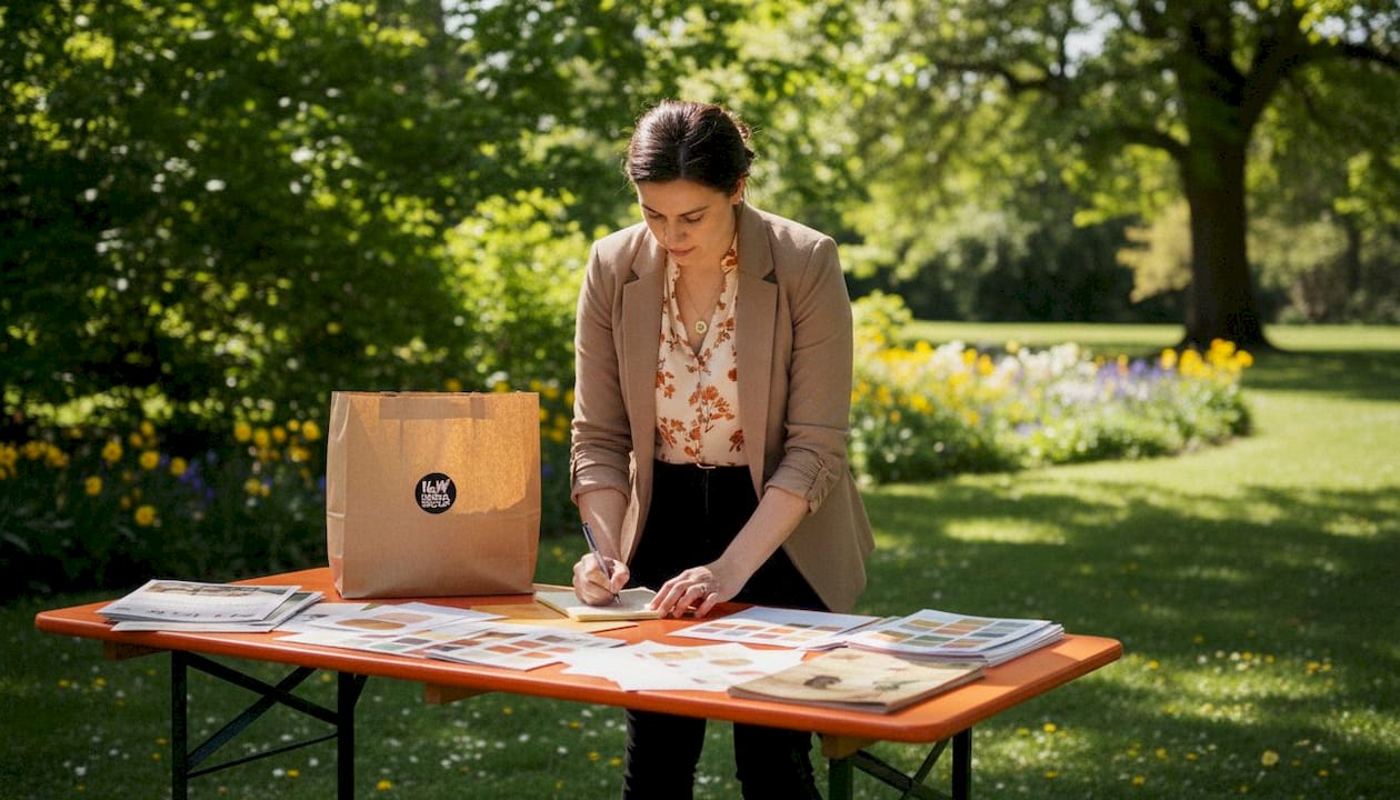 Marketing professional reviewing local ad plans