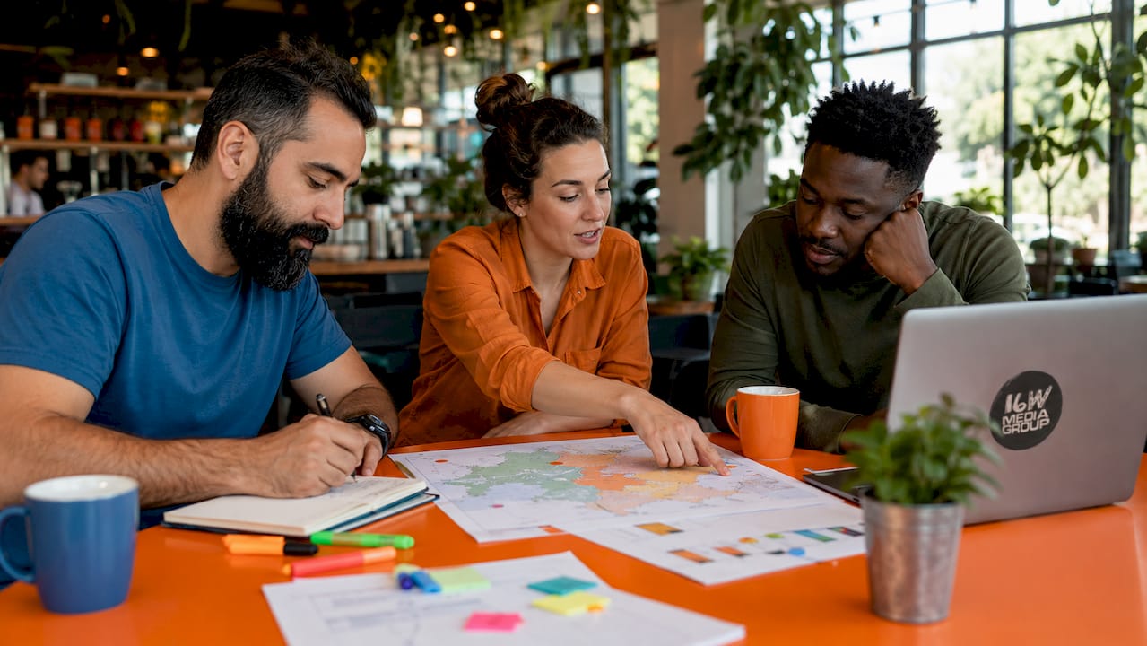 Marketing team planning localized strategy