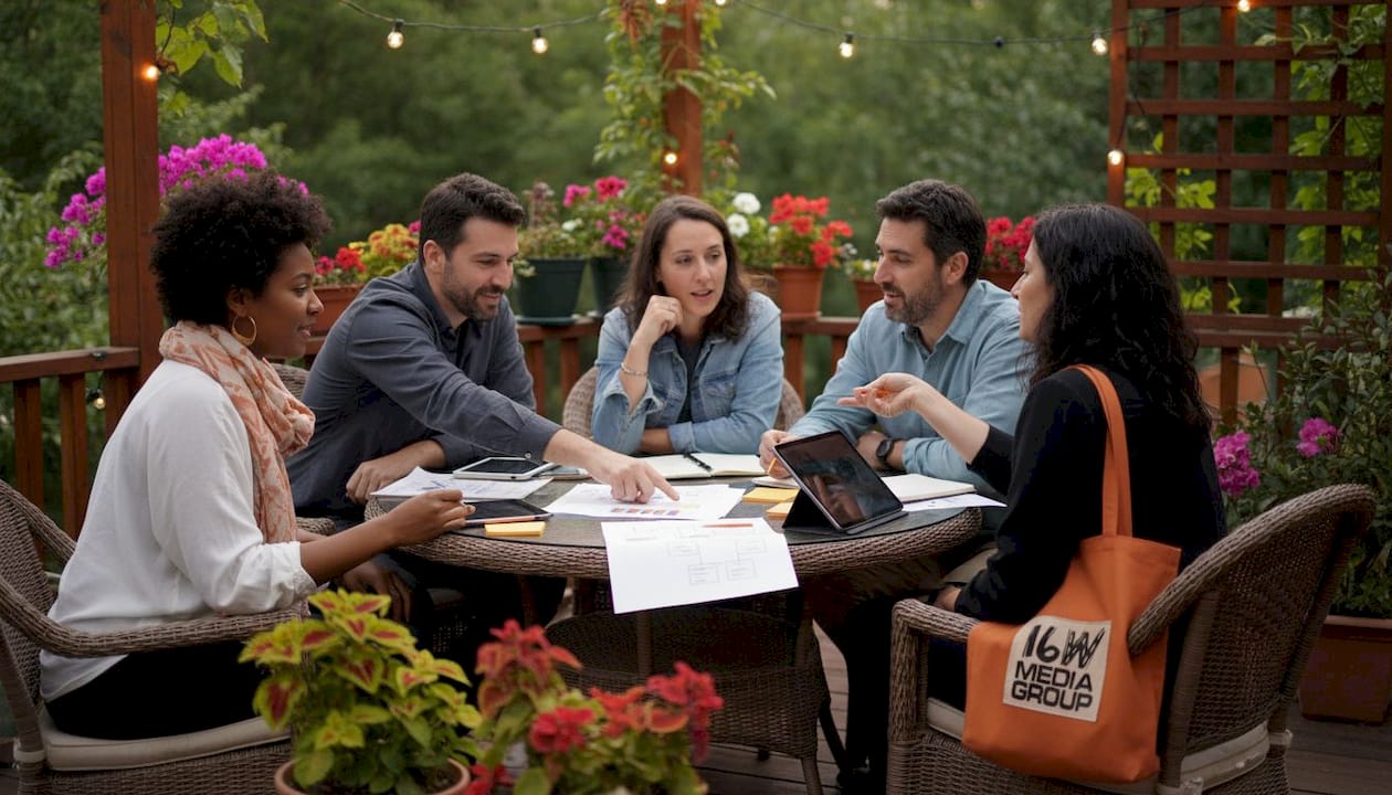 Community organizers collaborating at table