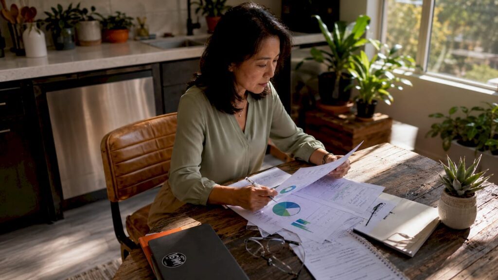 Businesswoman reviewing advertising ROI report