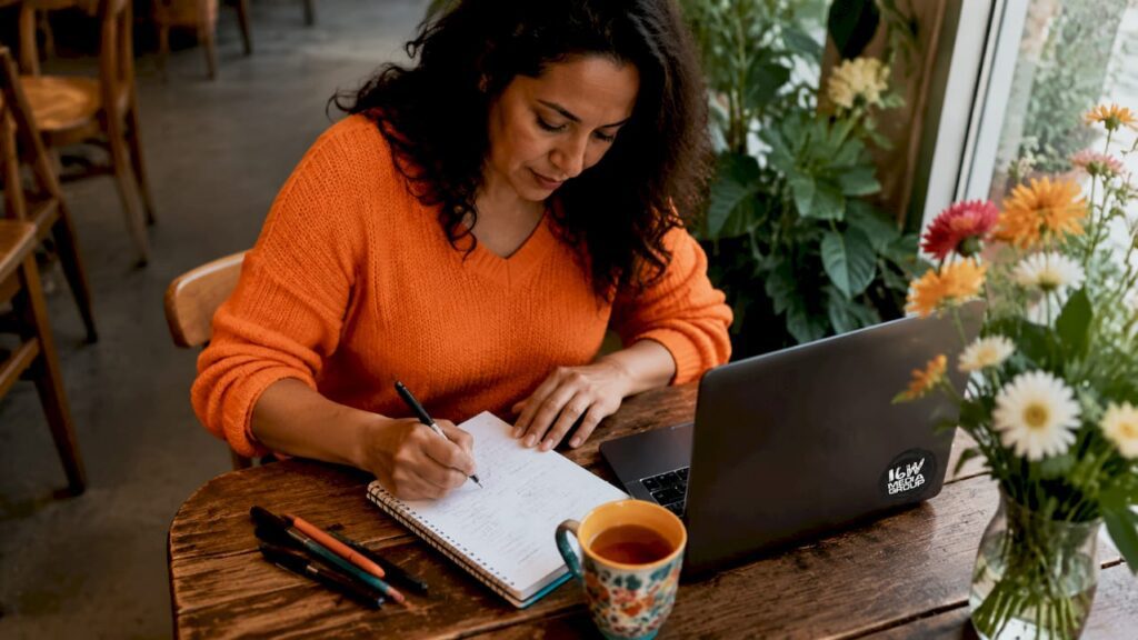 Woman planning promotional campaign at home