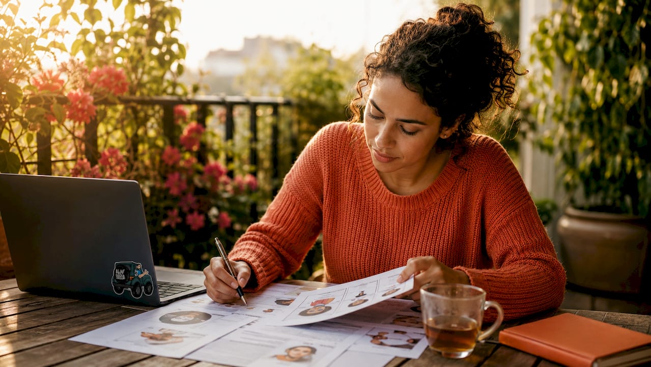 Woman reviewing audience personas at desk