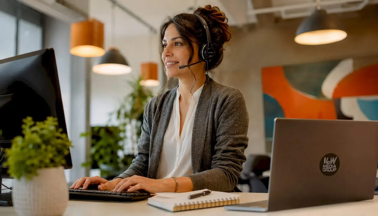 Customer service rep assisting client