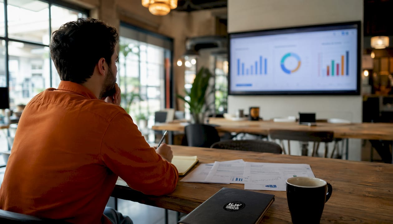 Marketing analyst reviewing customer data