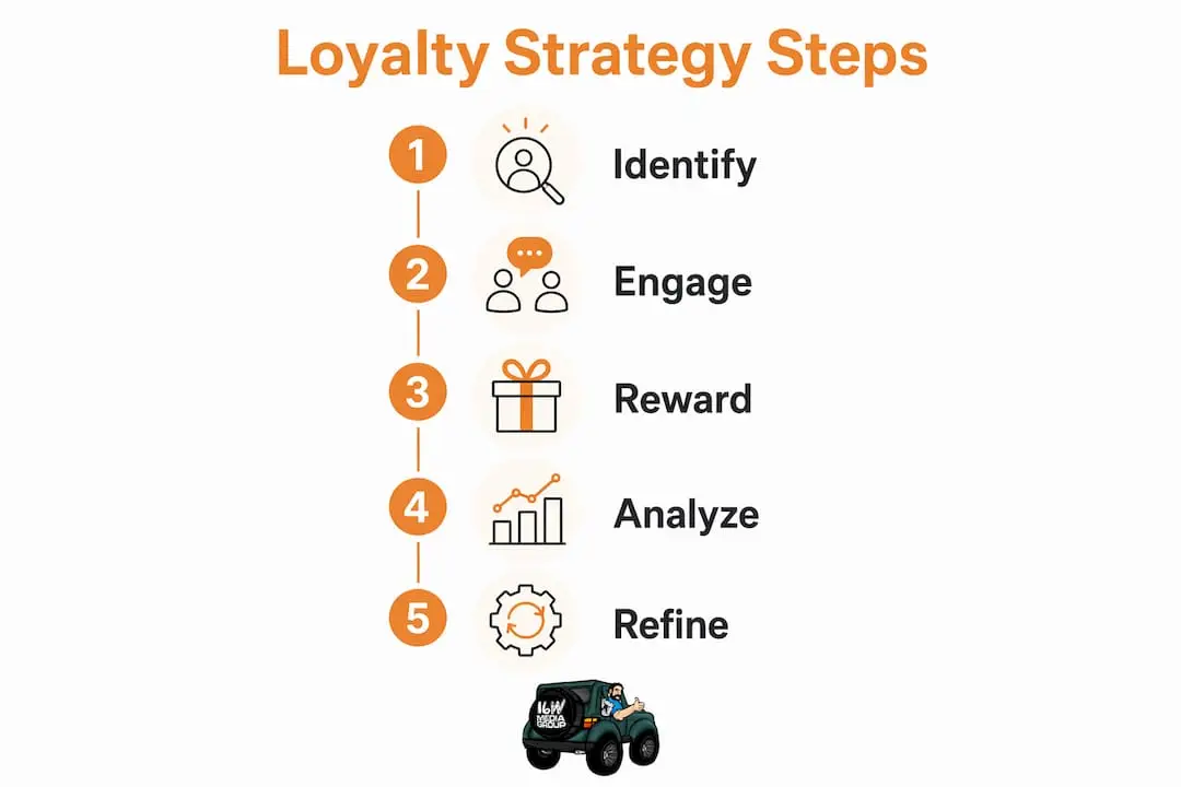 Infographic showing customer loyalty strategy steps