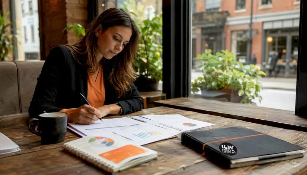Woman planning marketing strategy at desk