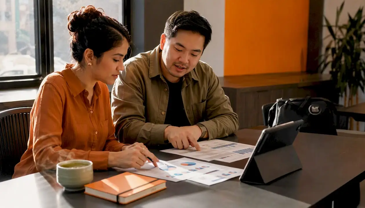 Team reviewing local agency comparison documents
