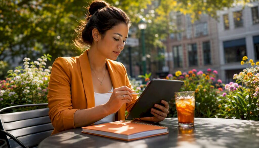 Media strategist reviewing digital campaign plan
