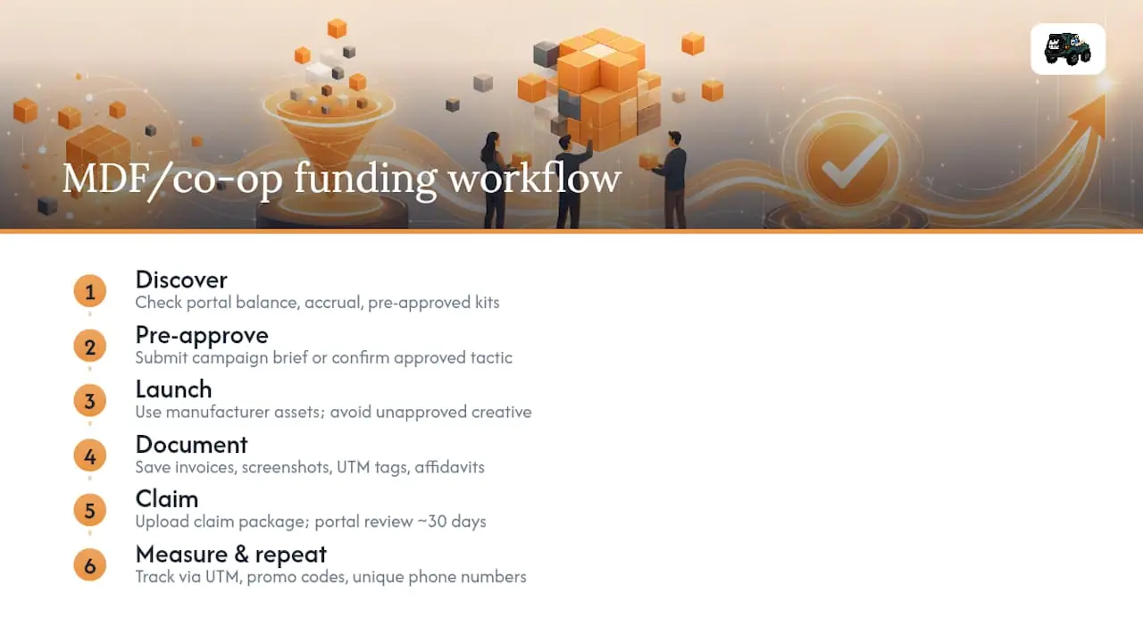 Diagram showing dealer marketing fund workflow steps