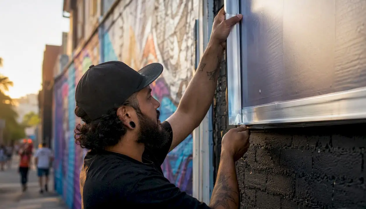 Hand adjusting Tampa billboard outdoor ad