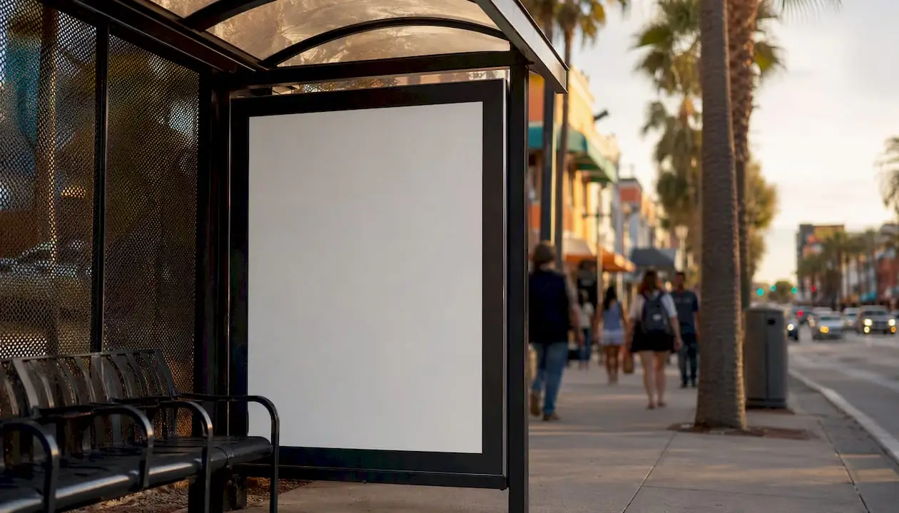 Transit shelter advertisement in Tampa neighborhood