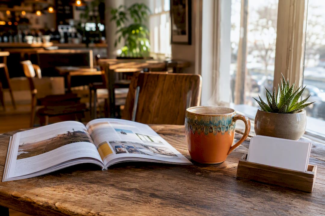 Community magazine with local ads on coffee table