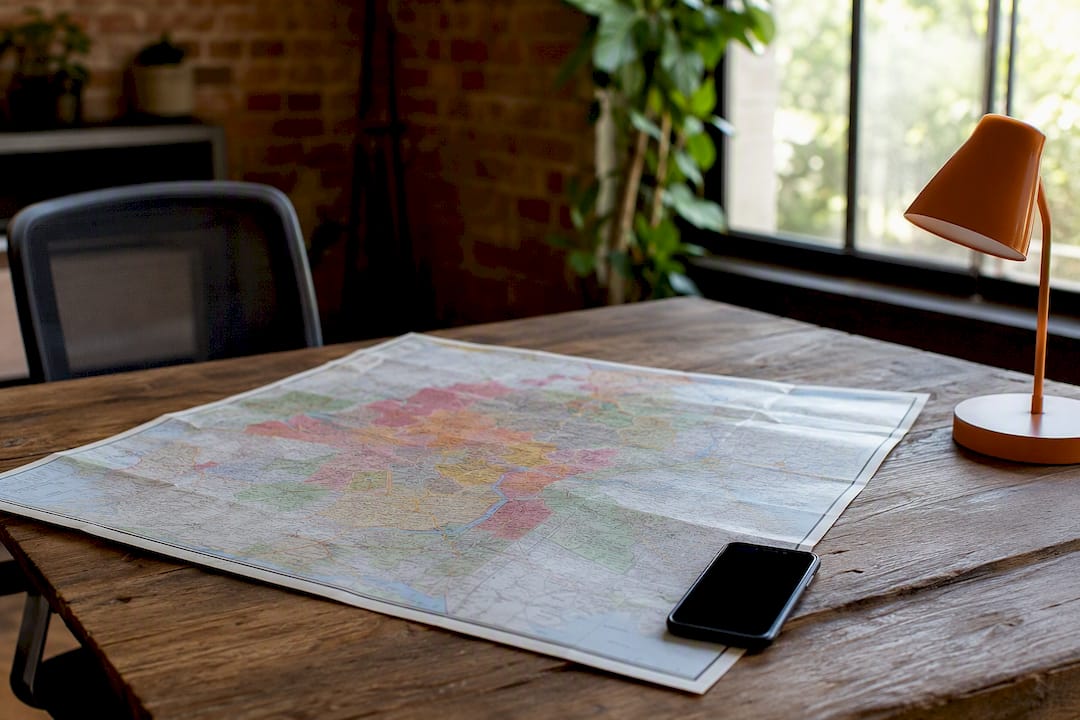 Hands placing map for local ad targeting
