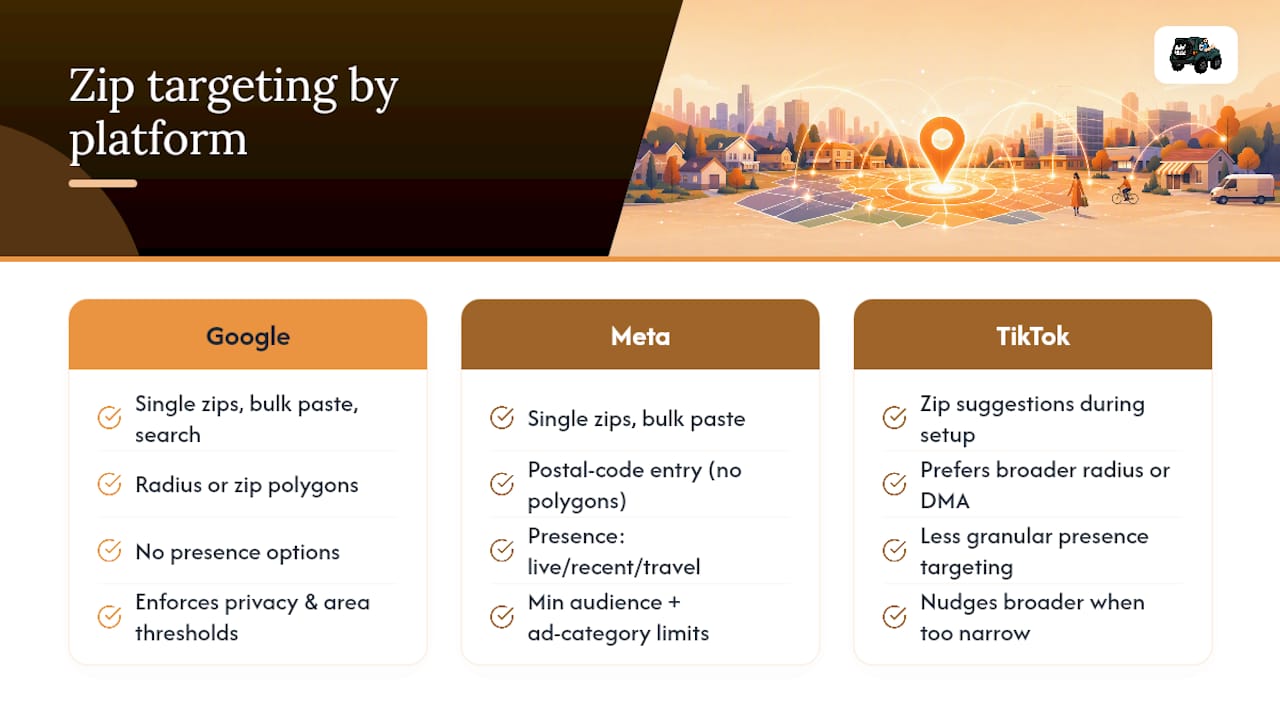 Comparison of zip code targeting across platforms