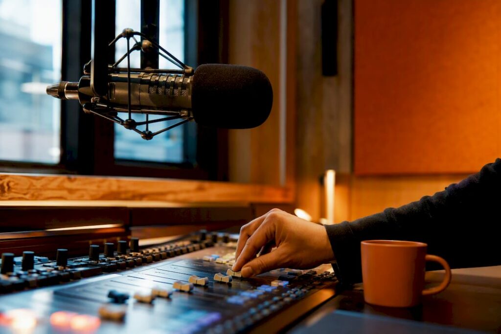 Local radio studio prepared for commercial recording