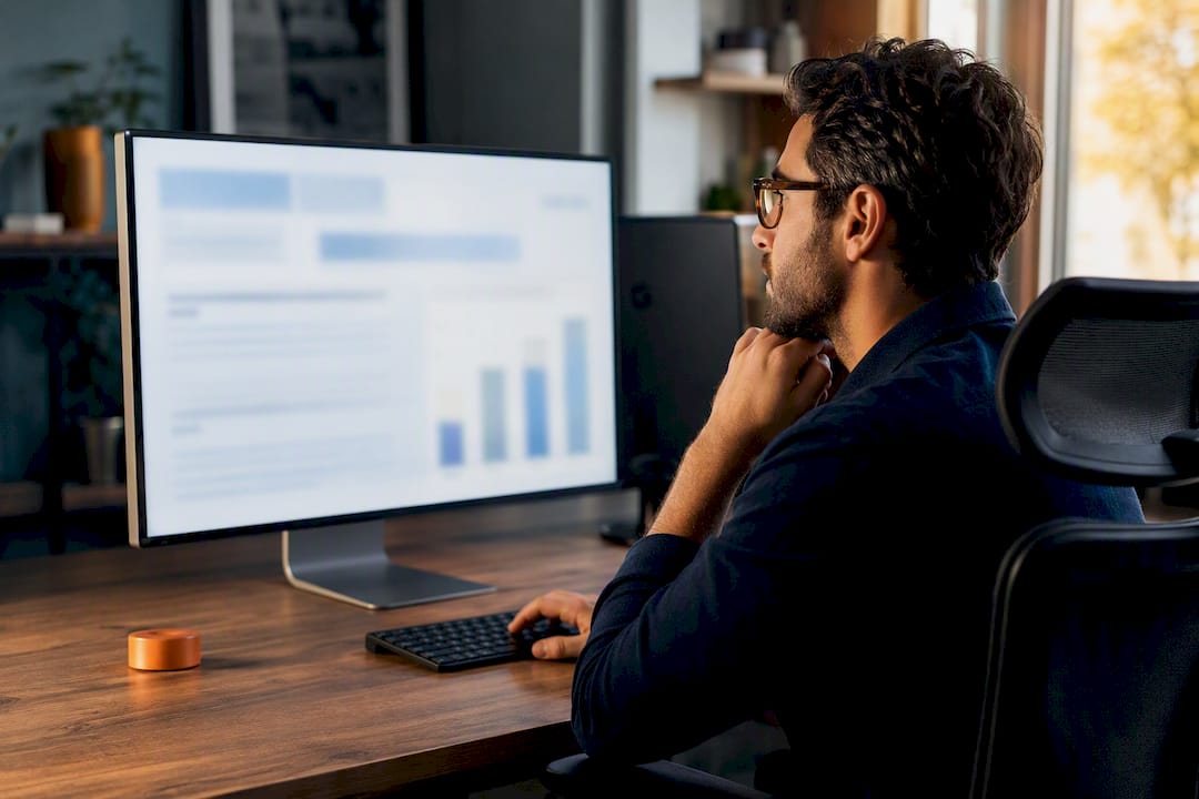 Analyst reviewing brand lift survey results