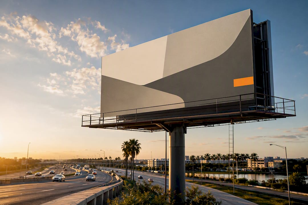 Roadside billboard viewed from highway angle